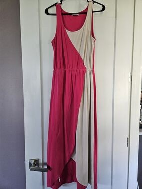 LOFT Pink Colorblock Asymmetrical Maxi Dress Surplice Sleeveless Stretch